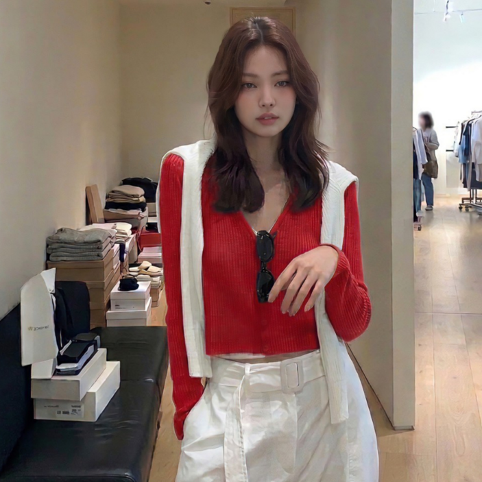 유니크코코 크롭 니트 가디건 여성 봄 간절기 kn5851