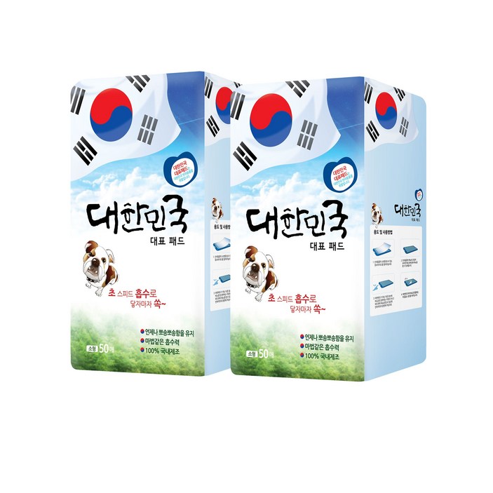 피알지 대한민국 대표 패드 400500 두툼한 소형 50매 배변패드, 50매, 2팩