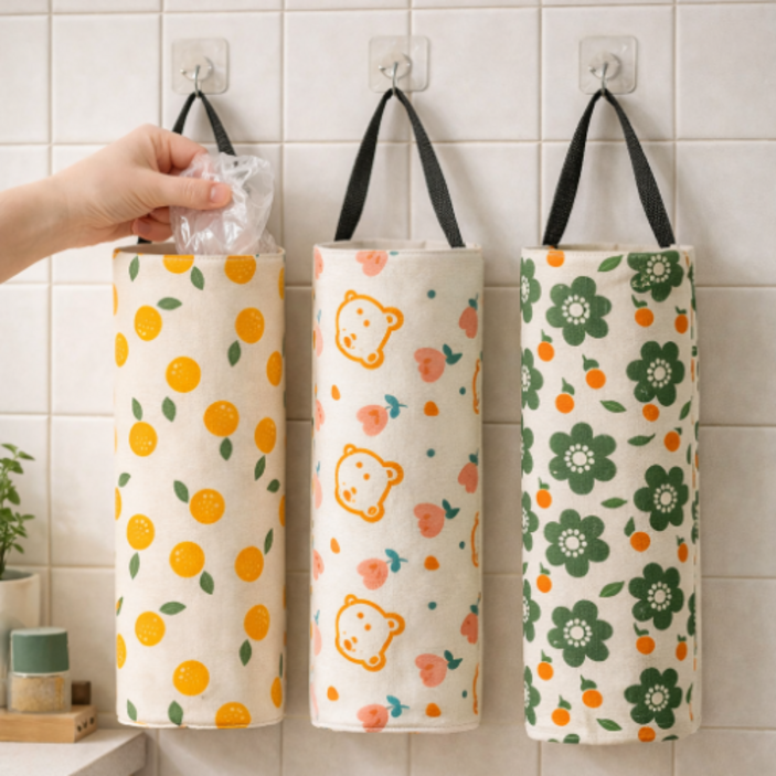 일상채움 린넨 걸이형 비닐봉지 정리 포켓 고리 포함