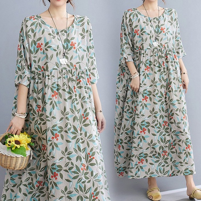 패션플러스 새로운 여름 패션  플러스 사이즈 여성용 늙어보이지 않는 롱 드레스