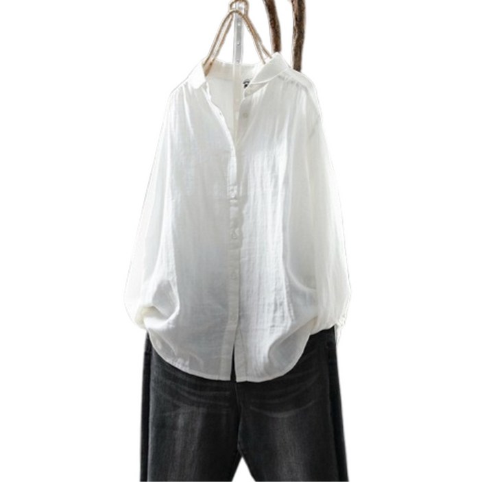 (완전 편한) 85kg까지 여성 순면 카라 루즈핏 솔리드 사계절 긴팔 블라우스 남방 빅사이즈 추천 오버핏 긴소매 흰색 그레이 빈티지 부드러운 가디건 무지 모던 여성용 캐주얼 셔츠