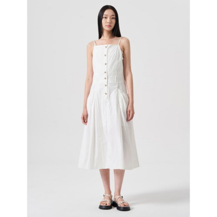 에잇세컨즈 8SECONDS 나일론 혼방 슬리브리스 롱 원피스 화이트 (114771AY31) 114771AY31 141446