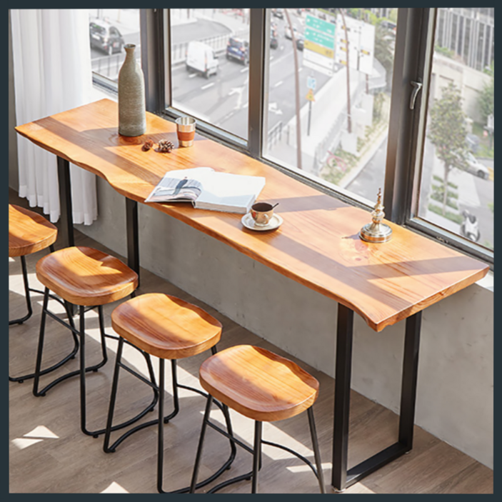 에어가구 우드슬랩 바 테이블 카페 홈바 스탠딩 인테리어 창가 높은 폭좁은 원목 베란다