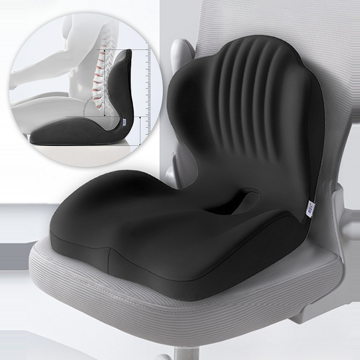 MOOZ 일체형허리방석 바른자세 허리쿠션 등받이 메모리폼 일체형허리쿠션 의자등받이, 블랙
