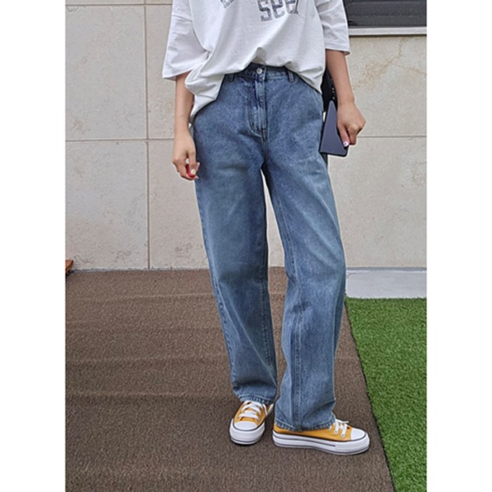 (S~5XL) 세미와이드 샌드워싱 뒷밴딩 청바지 SIN01 빅사이즈 여성 봄 여자의류 큰옷 쇼핑몰