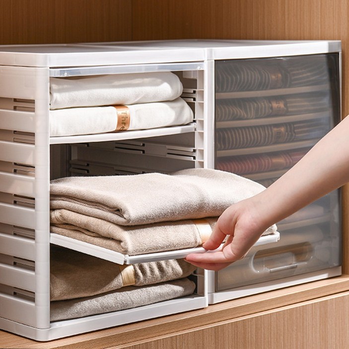 무타공마켓 2세대 칸조절 옷 정리 트레이 정리함, 1개, 브라운 3칸(칸막이 2개)