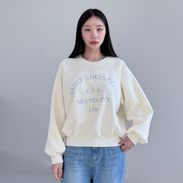 마운 자수 포인트 레터링 루즈핏 캐쥬얼 맨투맨