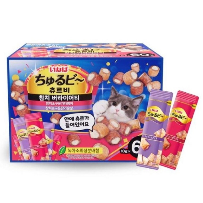 이나바 츄르비 버라이어티 고양이 간식 10스틱, 참치구운가다랑어, 10g, 10개