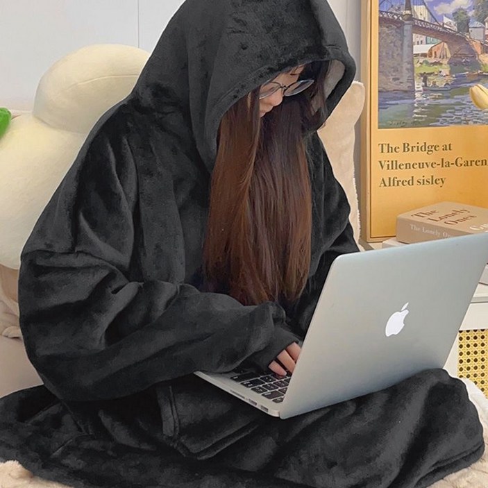 메이리앤 극세사 담요 똑딱이 겨울 입는 후드담요