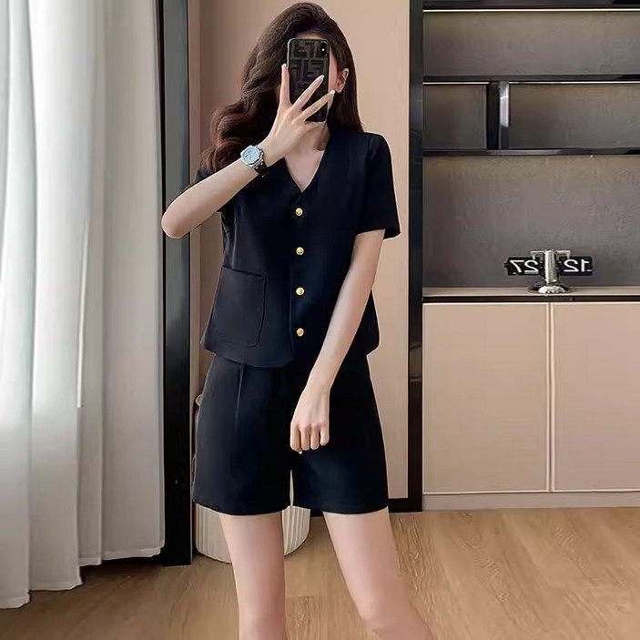 여름 여성 정장 세트 반팔 투피스 오피스룩 정장 자켓+반바지 세트 데일리룩 상하세트