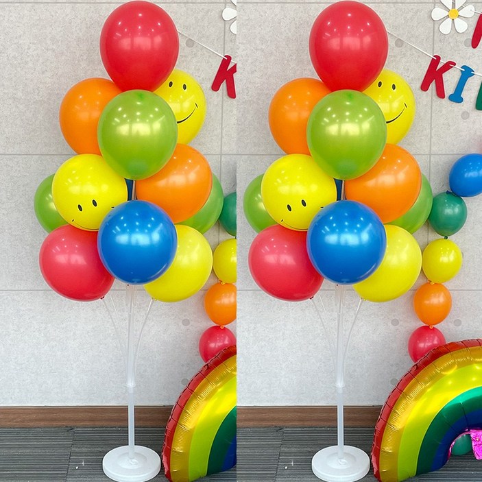 파티앤온 1.3m 혼합 풍선 스탠드 기둥 장식, 2개, 레인보우믹스