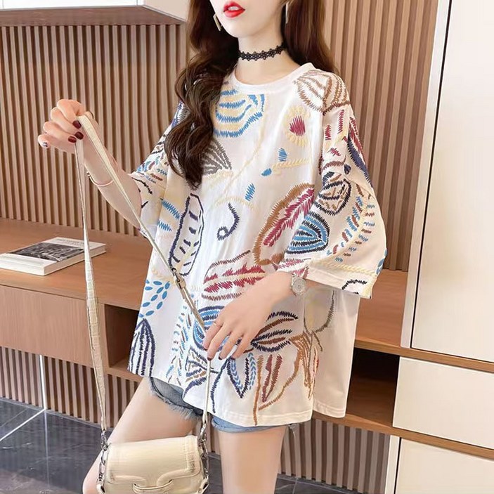 E83 프린팅 코튼 반팔 티셔츠