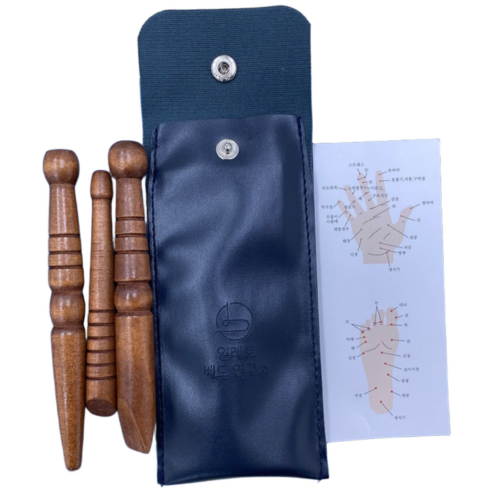 커버제작소 휴대 간편 마사지 경락 원목 지압봉3p세트+케이스, 케이스(포함), 1개