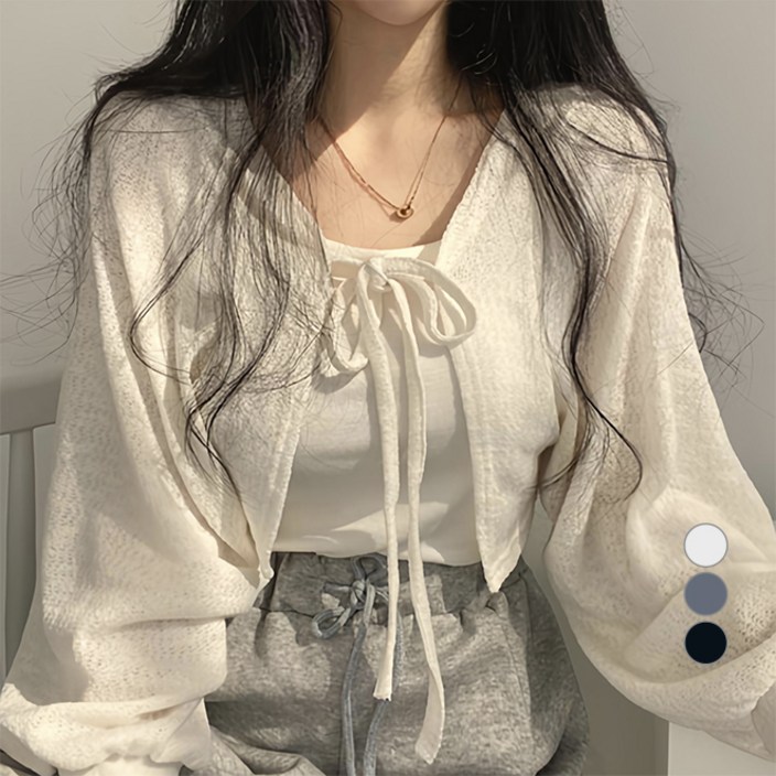 구디프 여성용 어뮤즈 벌룬 소매 볼레로 가디건