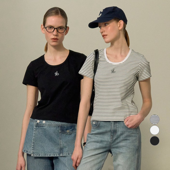 쥬시쥬디 여성용 라운드 에센셜 반팔 티셔츠 2종 세트 JZTS026B