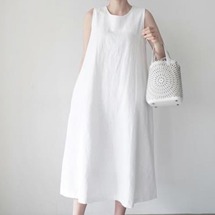 아뗄릭 워싱 면마 청순 민소매 통기성 롱 원피스 00972