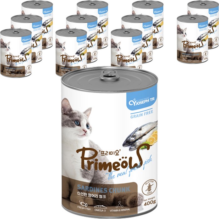 프리미요 고양이 간식캔, 400g, 12개, 신선한 정어리 청크 프리미요 고양이 간식캔, 400g, 12개, 신선한 정어리 청크