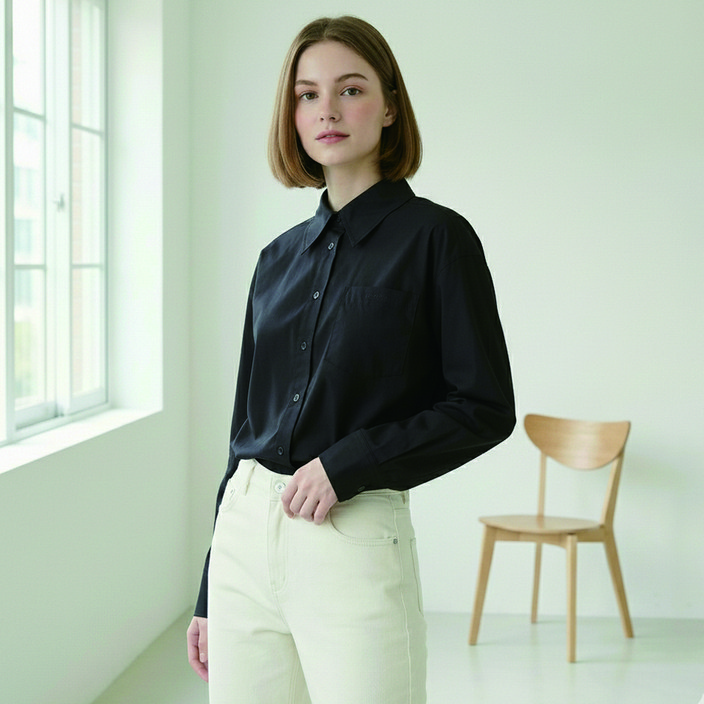 올리브데올리브 여성용 자수 포인트 코튼 혼방 셔츠