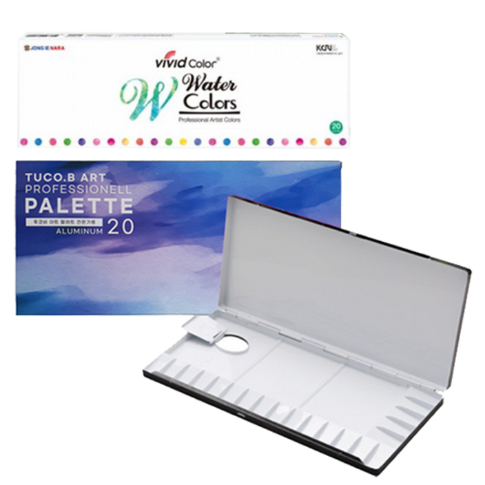 투코비 프리미엄 알루미늄 미술용 팔레트  종이나라 비비드컬러 수채화 물감 20종 x 7.5ml 세트