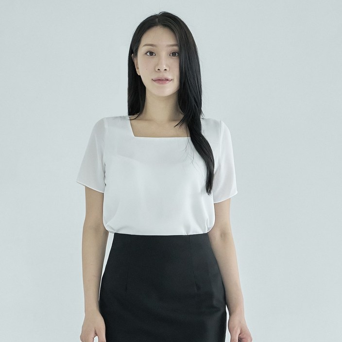 빅사이즈 정장 블라우스 면접 흰색 고급 스퀘어넥 셔츠 [플레어 스퀘어]