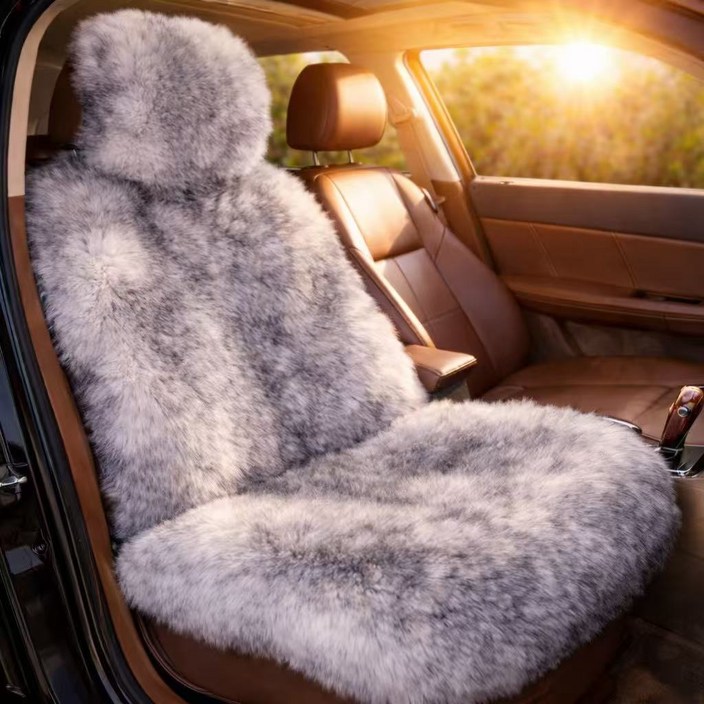 PLVEOPO 프리미엄 호주산 울 자동차 카시트 초두툼한 보온 쿠션 겨울 필수, 1개, 그레이 컬러 운전석 커버