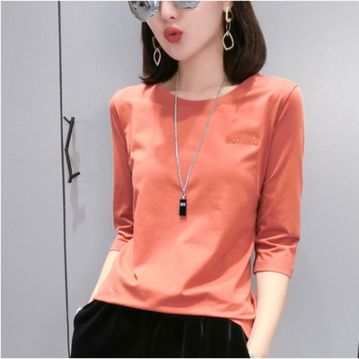 레이디 매직lady magic 봄 여름 라운드넥 7부 소매 면 티셔츠