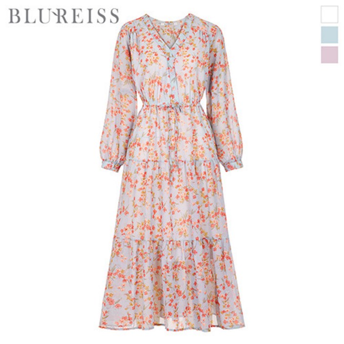 블루레이스 블루레이스 플라워나염V넥롱원피스_B4S1OP3061
