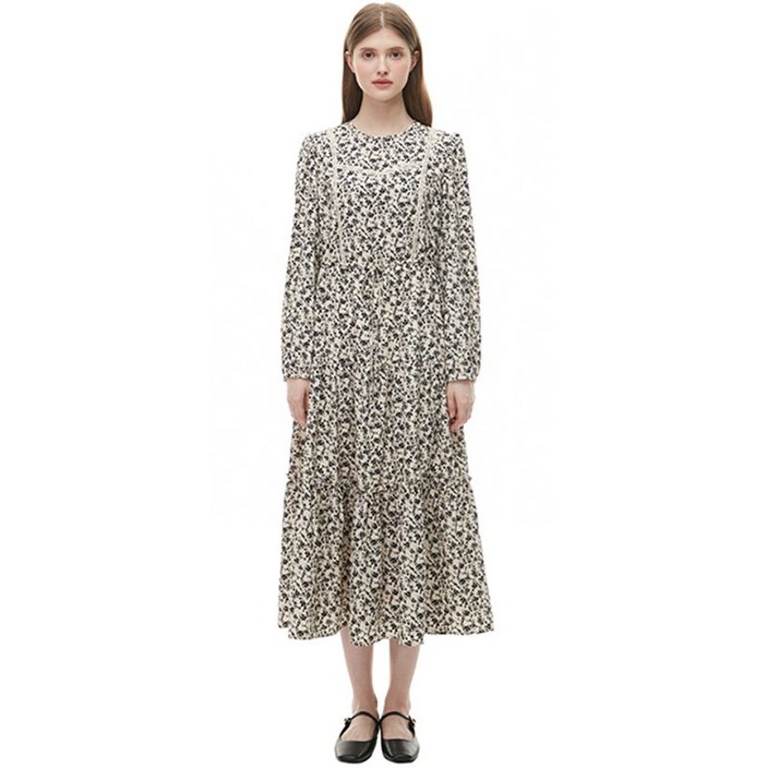 플라스틱아일랜드 레이스배색 셔링 원피스 PQ1WO181