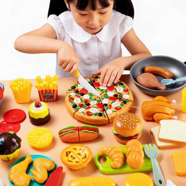 토요요 유아 소꿉놀이 세트 햄버거 장난감 피자놀이 음식 장난감 자르기 장난감 주방놀이 역할놀이 Q-HB1