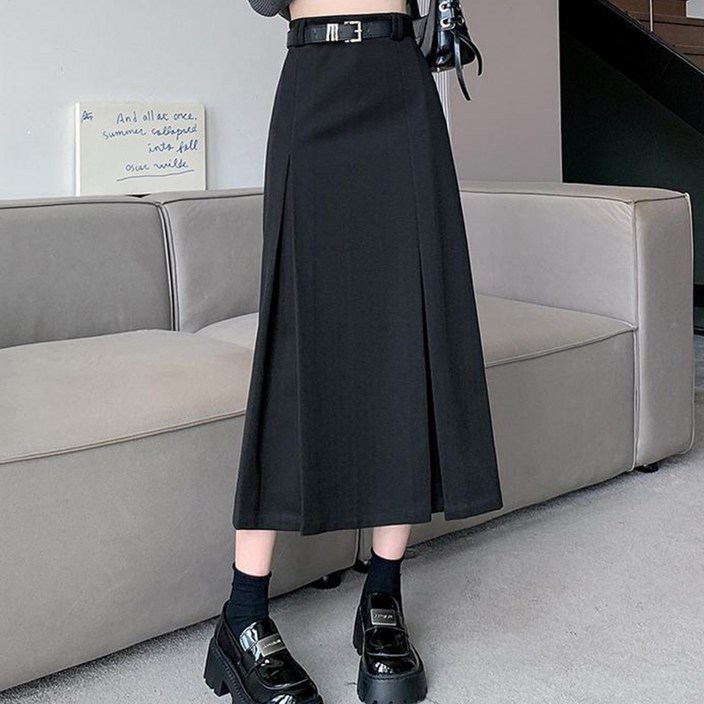 cammello 하체커버 언발란스 핀턱 플리츠 롱스커트 포멀 주름 치마