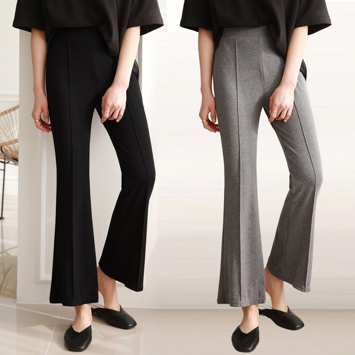 인디오 11 여성용 밴딩 골지스판 핀턱 부츠컷팬츠 NSW0012