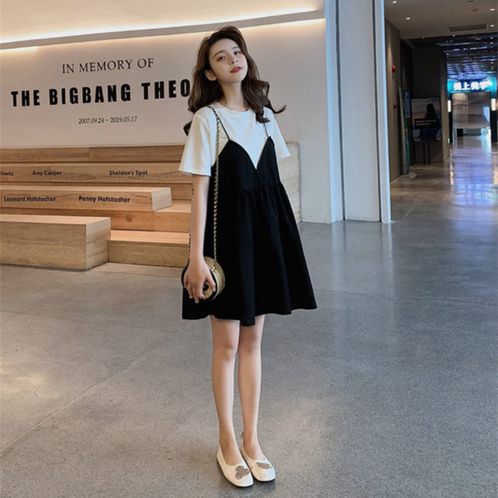 핏몬 일체형 프릴 반팔 원피스 여름 롱 티셔츠