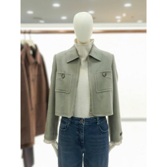 스탠카라 크롭 핸드메이드 집업 자켓 C234MSG509그레이DG 381969