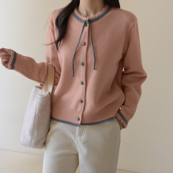 데일리앤 아일리 여성 러블리 레이스 리본 니트 가디건 겨울 레이어드 루즈핏 아우터