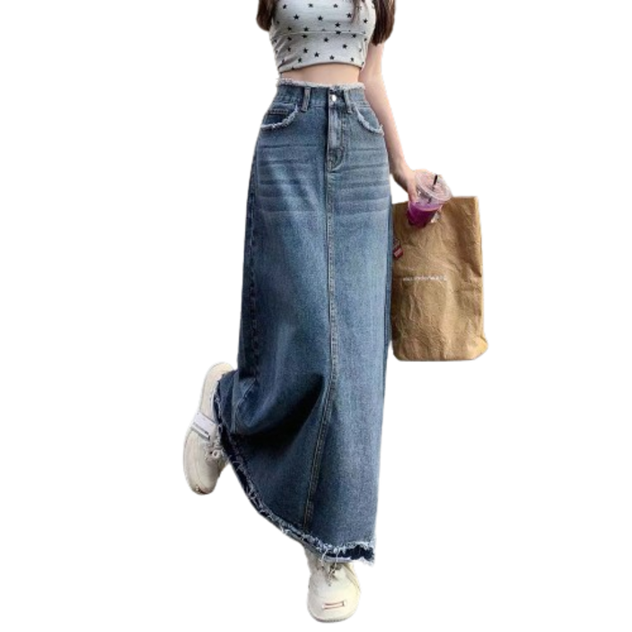 여성용 A라인 롱 데님스커트