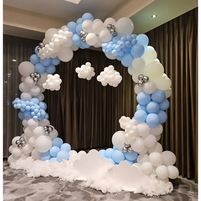 CEUQIESO 하늘색 화이트 실버 혼합 풍선 아치 장식 세트, 생일 파티, 결혼식 장식, 209개