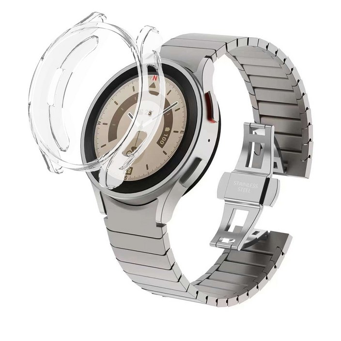 아이메이드잇 갤럭시워치 호환 일체형 링크 브레이슬릿  범퍼 케이스 세트 구성, 그레이 티타늄