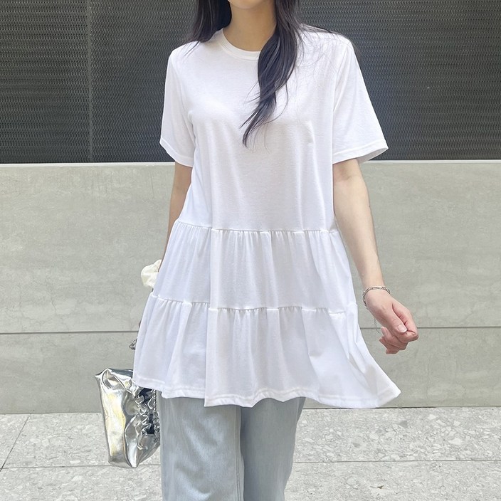 퍼니걸스 7945 라운드 무지 캉캉 플레어 반팔 미니 원피스 여성의류