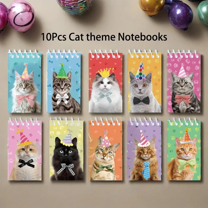 10 귀여운  애완 고양이 휴대용 코일 노트 미니 메모장 청소년 동물 테마 파티 학 보상