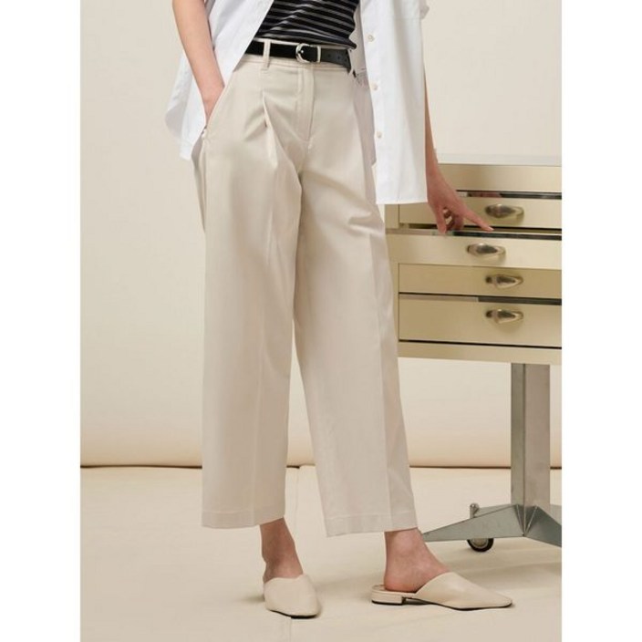 국내매장정품 빈폴 여성 바지 레이디스 폴리 배기 치노 팬츠  화이트 BF5221C021