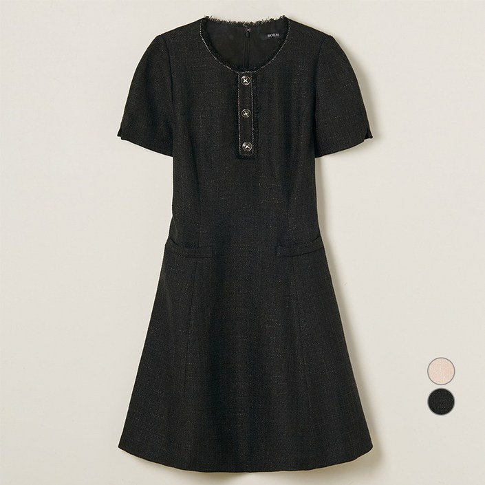 로엠 여성용 트위드 반팔 미니 원피스