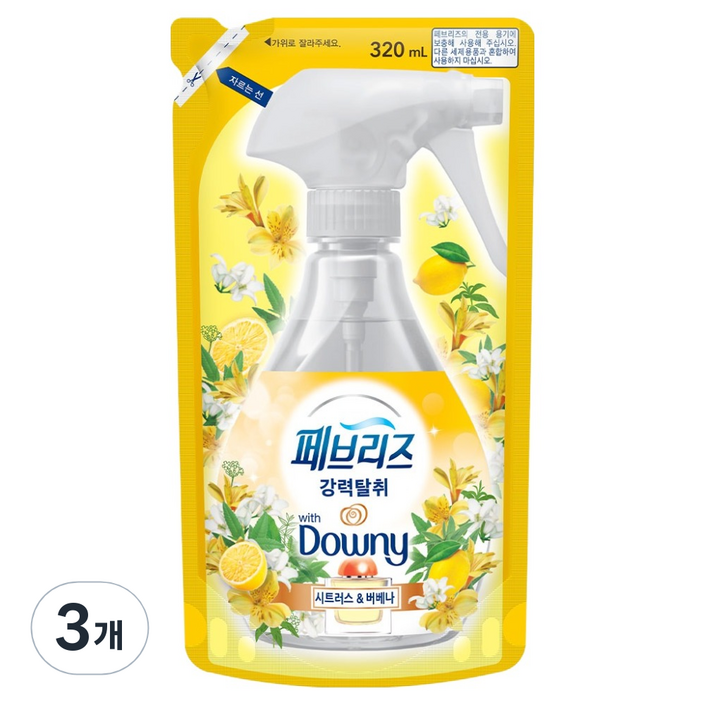 페브리즈 다우니 강력탈취 섬유탈취제 시트러스앤버베나 리필, 3개, 320ml