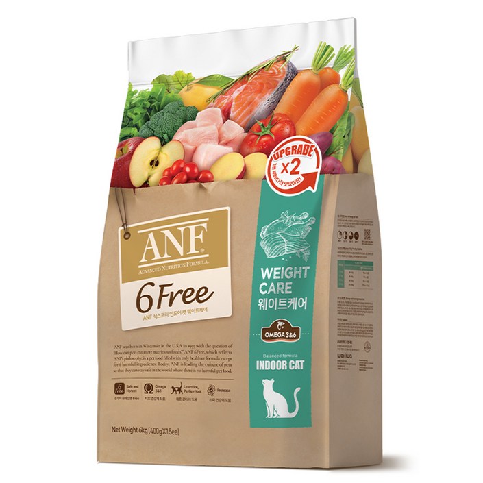 ANF 식스프리 인도어 캣 기능성 사료, 다이어트체중관리, 6kg, 1개 ANF 식스프리 인도어 캣 기능성 사료, 다이어트체중관리, 6kg, 1개