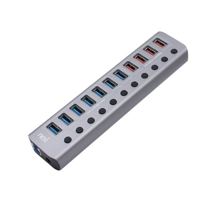 넥시 USB3.0 11포트 유전원 허브 NXU1011P, 혼합색상, 1개