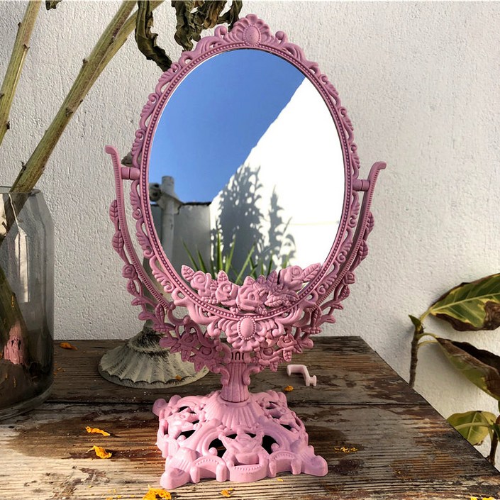 타원형 회전 인테리어 탁상 거울, 핑크