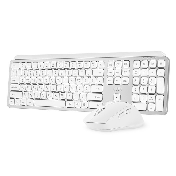 지클릭커 OFFICEPRO 인체공학 펜타 무선 키보드  무소음 마우스 세트, 실버  화이트, 인체공학, WMK20