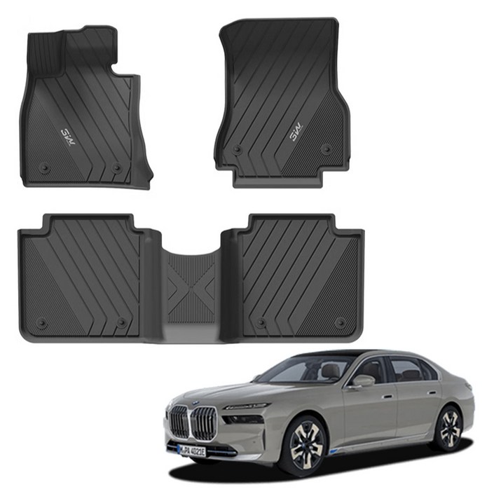 3더블유 에코라이너 TPE 카매트 1  2열 세트, BMW i7 G70 2022년 12월 전 트림 호환, 블랙