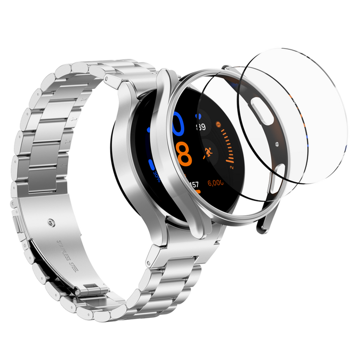 칸탐 스마트워치 메탈 스트랩 + 강화유리 + 케이스 세트, 실버, 1세트