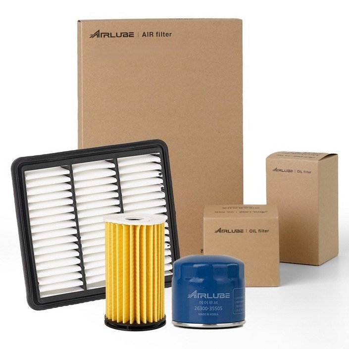 에어루브 더뉴 아반떼 AD 가솔린 터보 1.6 TGDI 1820년식 엔진 오일필터  에어필터 세트, 1세트, 2630035505오일필터, 28113F2000에어크리너