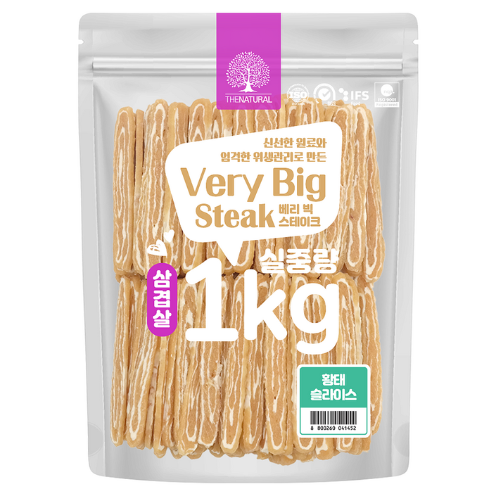 더내추럴 강아지 베리빅 삼겹살 스테이크 간식, 1개, 1kg, 황태슬라이스